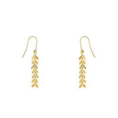 Boucles d'oreilles pendantes, feuille de laurier, plaqué or jaune - Naïades