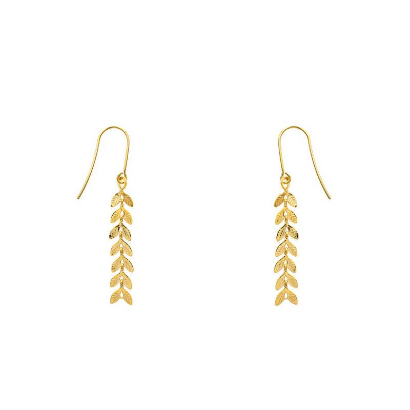 Yellow Gold-Plated Laurel Leaf Drop Earrings - Naïades
