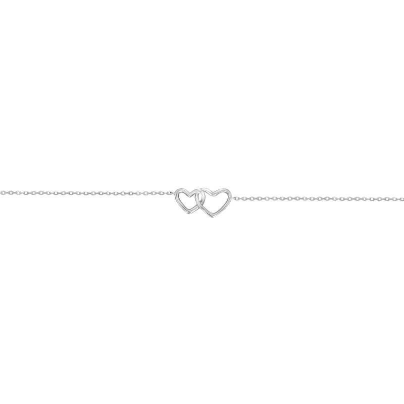 925 Silver Double Intertwined Hearts Bracelet, Length 18 cm - Naïades