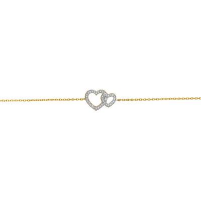Bracelet Coeurs Entrelacés Oxydes de Zirconium & Plaqué Or 750, Longueur 18 cm - Naïades