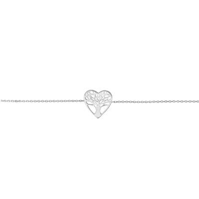 Rhodium-Plated 925 Silver Heart & Tree of Life Bracelet, Length 18 cm - Naïades