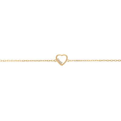 Bracelet Cœur Oxydes de Zirconium Plaqué Or 750, Longueur 18 cm, Largeur 1,30 mm - Naïades