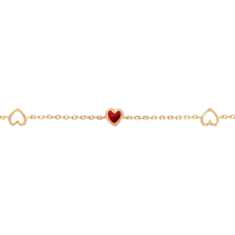 Yellow Gold-Plated & Red Lacquered Hearts Bracelet, Length 18 cm, Width 1,30 mm - Naïades