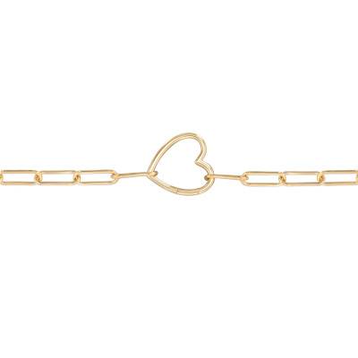 Yellow Gold-Plated Rectangular Link Heart Clasp Bracelet, Length 18 cm - Naïades