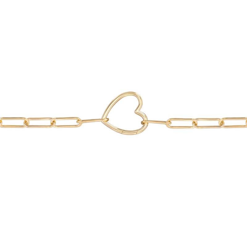 Yellow Gold-Plated Rectangular Link Heart Clasp Bracelet, Length 18 cm - Naïades