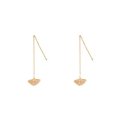 Yellow Gold-Plated Ginkgo Leaf Drop Earrings - Naïades