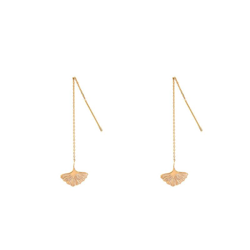 Yellow Gold-Plated Ginkgo Leaf Drop Earrings - Naïades