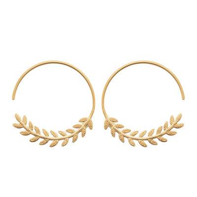 Yellow Gold-Plated Laurel Leaf Hoop Earrings, 30 mm Diameter - Naïades