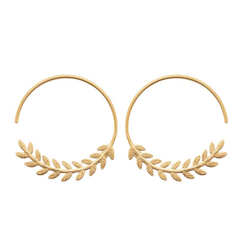Yellow Gold-Plated Laurel Leaf Hoop Earrings, 30 mm Diameter - Naïades