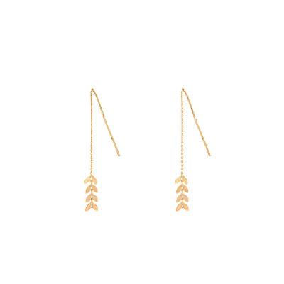 Yellow Gold-Plated Laurel Leaf Chain Drop Earrings - Naïades