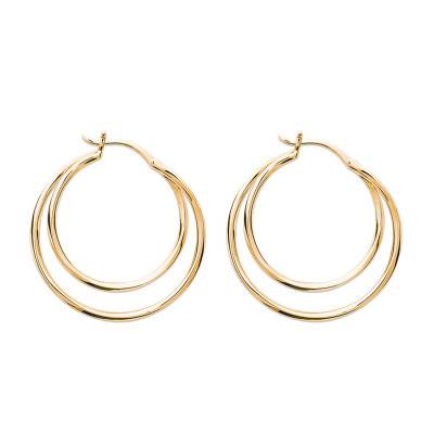 Yellow Gold-Plated Double Ring Hoop Earrings, 30 mm Diameter - Naïades