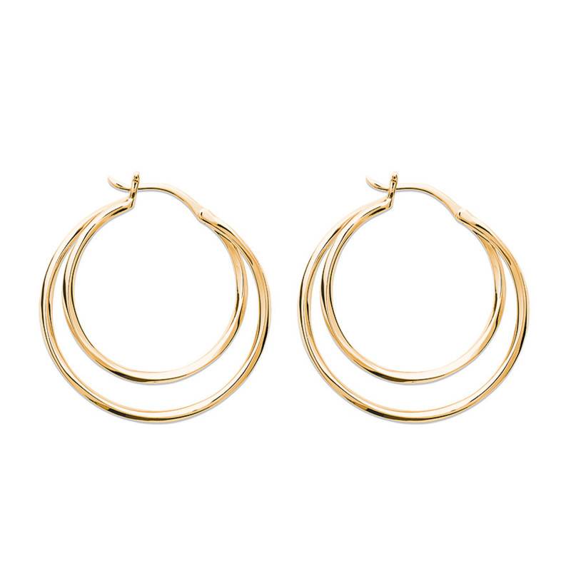 Yellow Gold-Plated Double Ring Hoop Earrings, 30 mm Diameter - Naïades