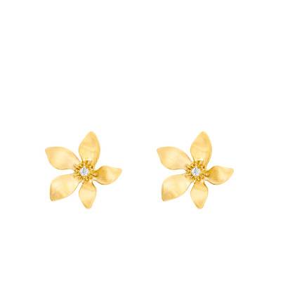 Yellow Gold-Plated Flower Stud Earrings with Zirconium Oxides - Naïades