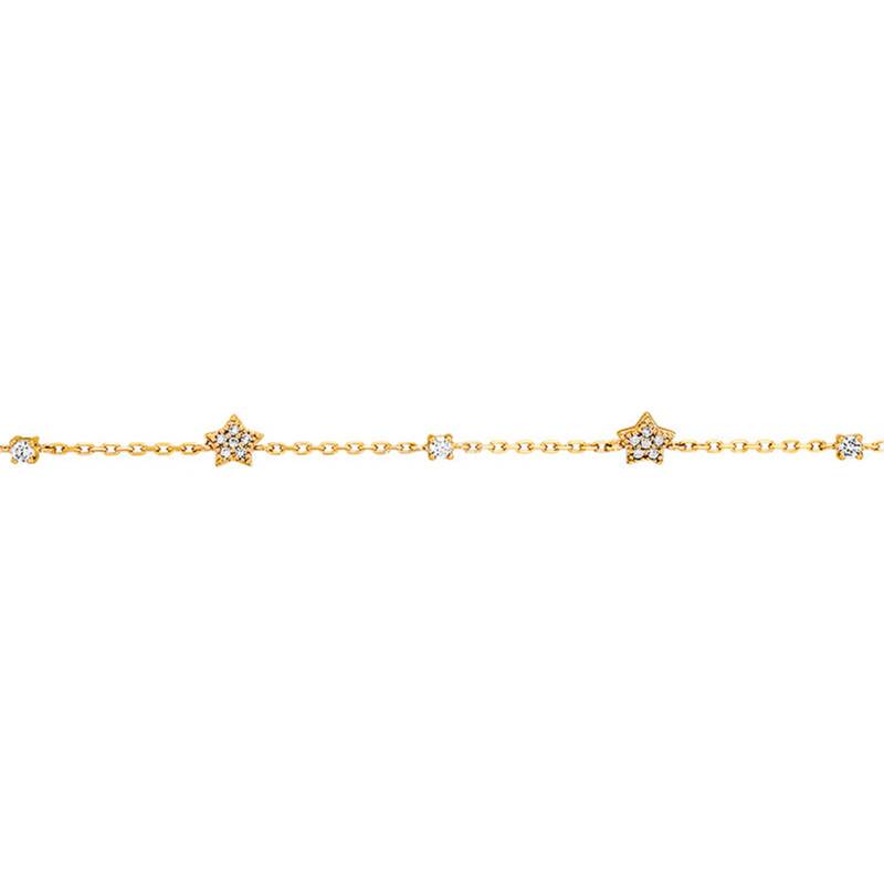 Yellow 18K Gold-Plated Star Bracelet with Zirconium Oxides, 18 cm Length - Naïades