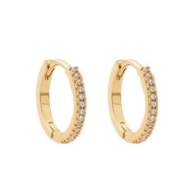 Yellow Gold-Plated Hoop Earrings with Cubic Zirconia, 10 mm or 15 mm Diameter - Naïades