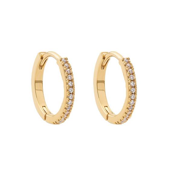 Boucles D'oreilles Créoles Plaqué Or 18K Avec Zircones Et Nacre - Marque Tres.Or, Neuf Avec étiquettes