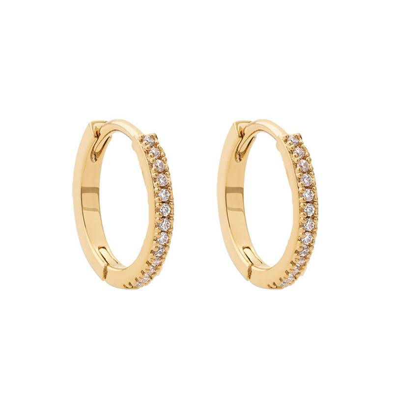 Yellow Gold-Plated Hoop Earrings with Cubic Zirconia, 10 mm or 15 mm Diameter - Naïades