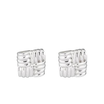 925 Silver Manhattan Textured Square Stud Earrings - Una Storia
