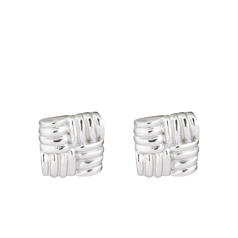 925 Silver Manhattan Textured Square Stud Earrings - Una Storia