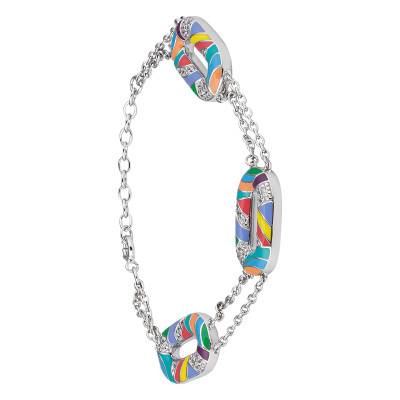 925 Silver, Multicolored Enamel & White Cubic Zirconia Capri Bracelet, 16 cm to 19 cm - Una Storia