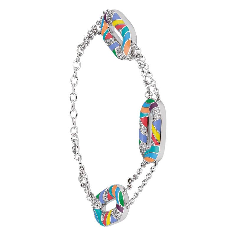 925 Silver, Multicolored Enamel & White Cubic Zirconia Capri Bracelet, 16 cm to 19 cm - Una Storia