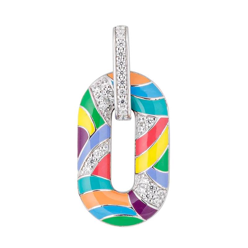 Capri 925 Silver, Multicolor Enamel & White Zirconium Oxide Pendant - Una Storia
