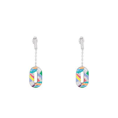 925 Silver, White Zirconium Oxides & Multicolor Enamel Capri Drop Earrings - Una Storia