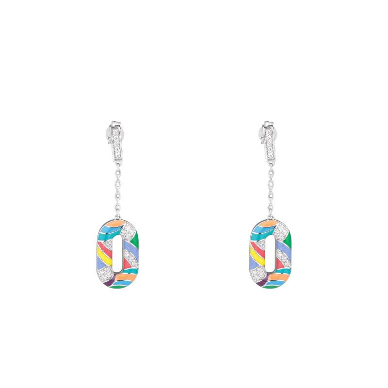 925 Silver, White Zirconium Oxides & Multicolor Enamel Capri Drop Earrings - Una Storia