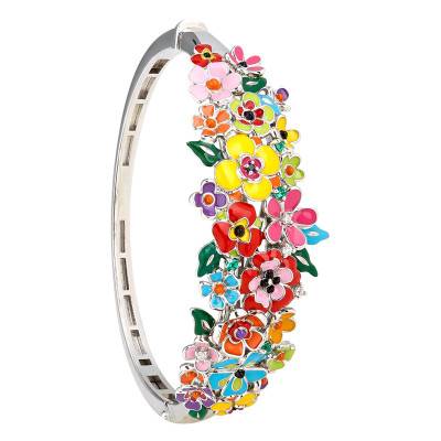 925 Silver, Multicolored Enamel & Cubic Zirconia Madeira Bangle Bracelet - Una Storia