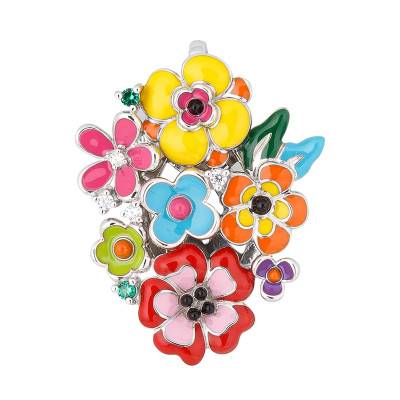 Madeira 925 Silver, Multicolor Enamel & Cubic Zirconia Pendant - Una Storia