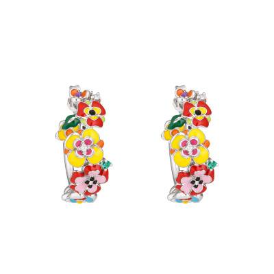 925 Silver, Multicolor Enamel & Zirconium Oxide Madeira Hoop Earrings 30 mm - Una Storia