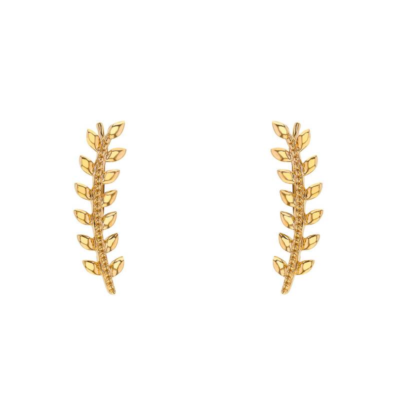 Yellow Gold-Plated Laurel Drop Earrings - Naïades