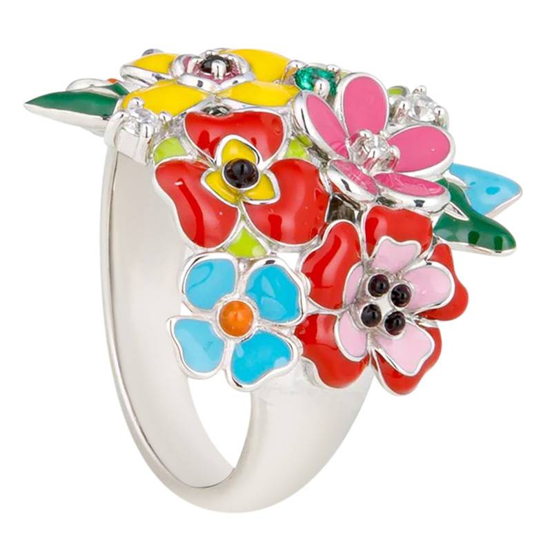Madeira 925 Silver, Multicolor Enamel & Zirconium Oxide Ring - Una Storia