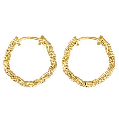 Yellow Gold-Plated Twisted Beaded Hoop Earrings, 2 cm Diameter - Naïades