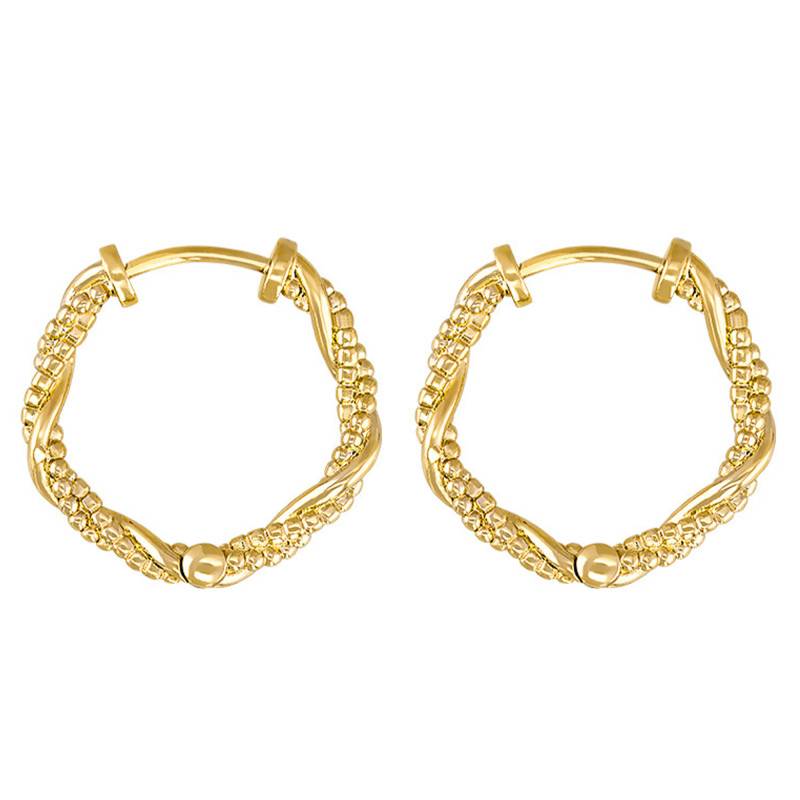 Yellow Gold-Plated Twisted Beaded Hoop Earrings, 2 cm Diameter - Naïades