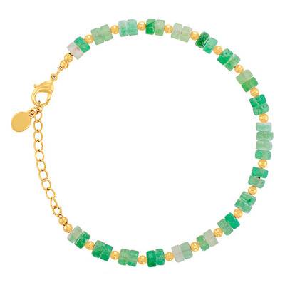 Bracelet Quartzite Verte & Plaqué Or, Longueur 18 cm - Naïades