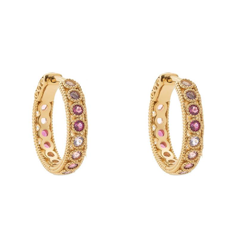 Yellow Gold-Plated & Violet Synthetic Stone Hoop Earrings, Diameter 18 mm - Naïades