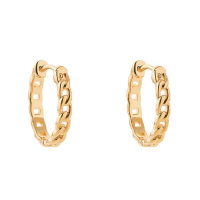 Yellow Gold-Plated Curb Chain Hoop Earrings, 20 mm Diameter - Naïades
