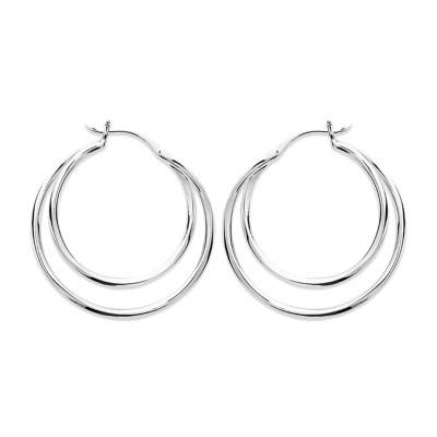 925/1000 Silver Double-Wire Hoop Earrings, 30 mm Diameter - Naïades