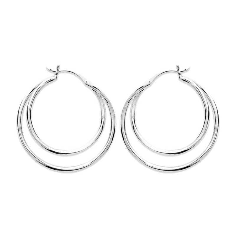 925/1000 Silver Double-Wire Hoop Earrings, 30 mm Diameter - Naïades