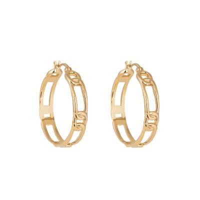 Yellow Gold-Plated Large Chain Hoop Earrings, 30 mm Diameter - Naïades