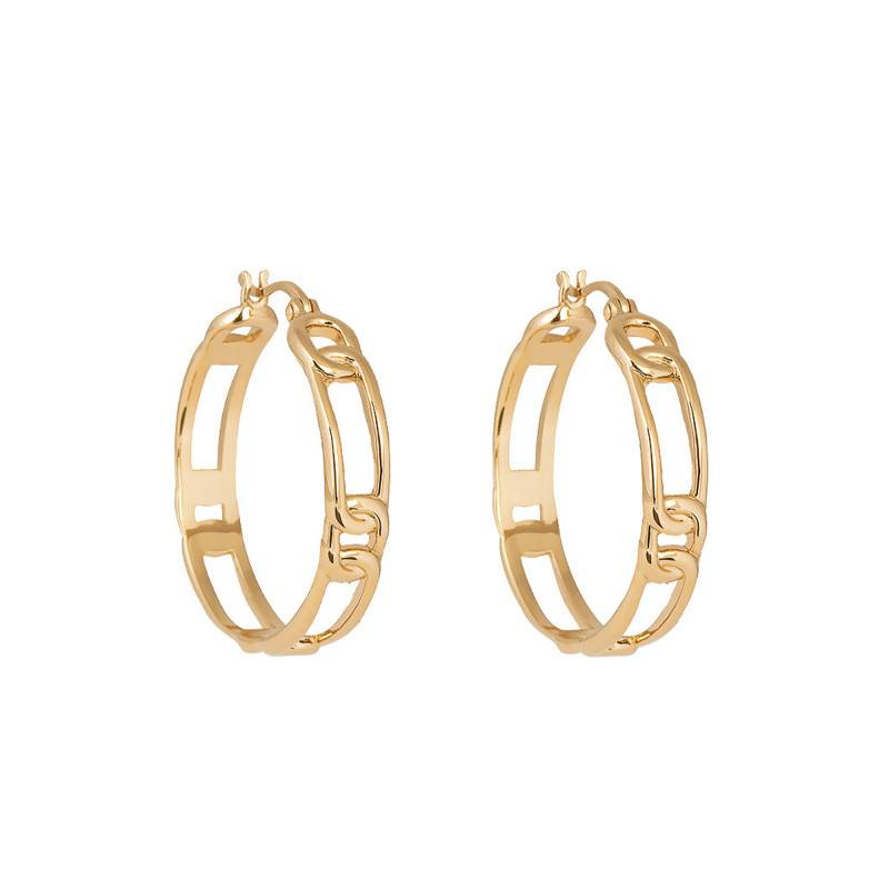 Yellow Gold-Plated Large Chain Hoop Earrings, 30 mm Diameter - Naïades