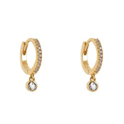 Gold-Plated Hoop Earrings with Cubic Zirconia & White Synthetic Stones, 10 mm Diameter - Naïades