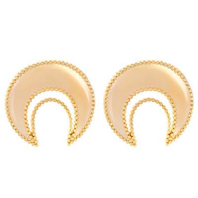 Boucles d'oreilles fantaisie lune perlée, plaqué or jaune - Naïades