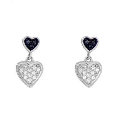 Blue and White Double Heart 925 Silver & Zirconium Oxide Earrings - Naïades