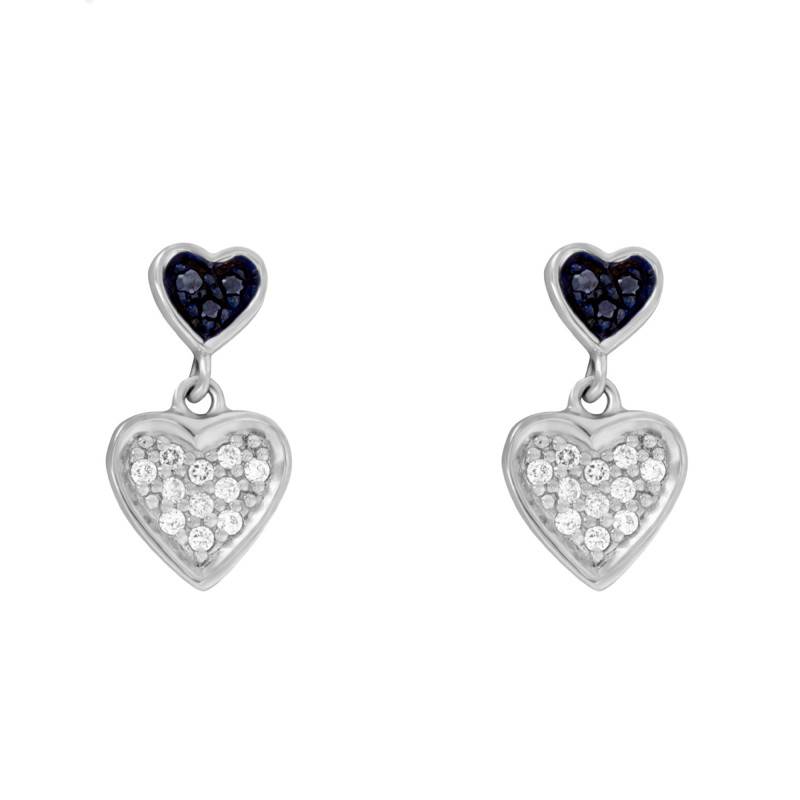 Blue and White Double Heart 925 Silver & Zirconium Oxide Earrings - Naïades