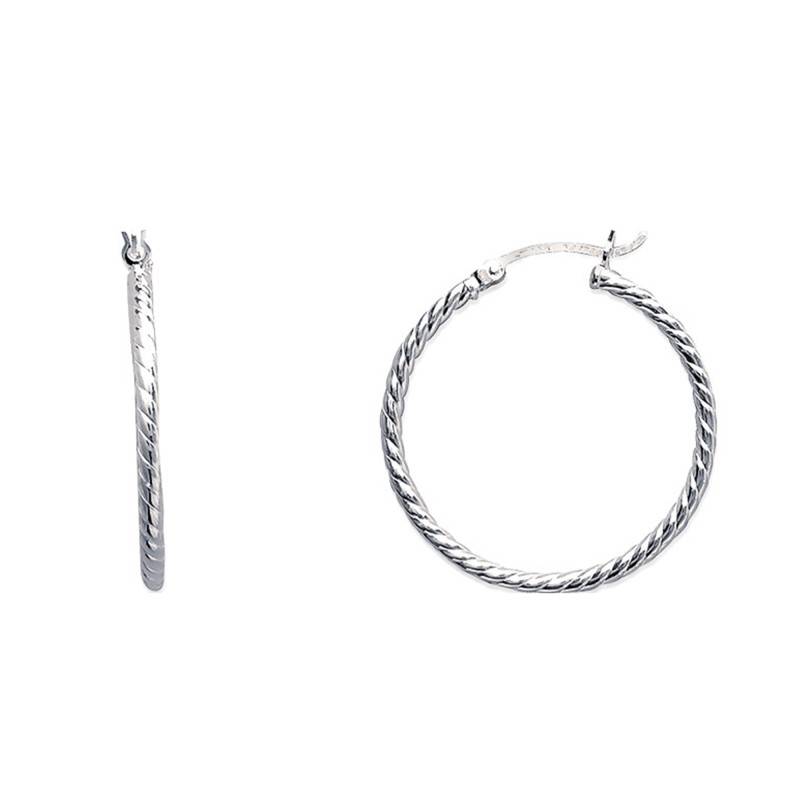 925 Silver Diamond-Cut Hoop Earrings, 30 mm Diameter - Naïades