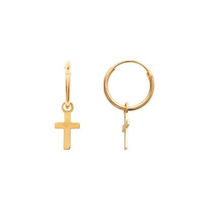 Yellow Gold-Plated Cross Hoop Earrings, 10 mm Diameter - Naïades