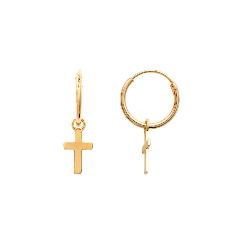 Yellow Gold-Plated Cross Hoop Earrings, 10 mm Diameter - Naïades