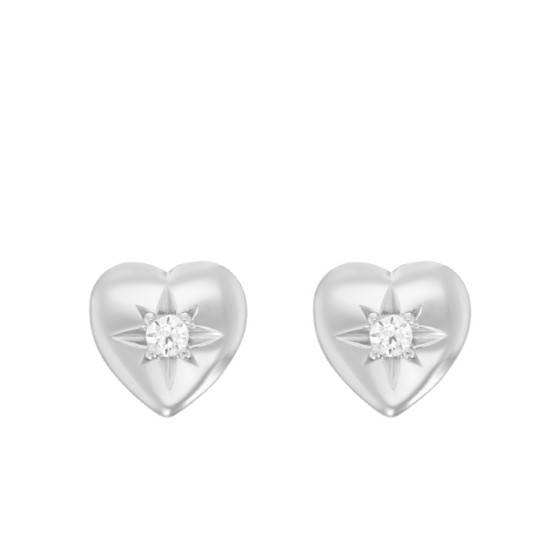 Boucles D'oreilles Cœur En Argent Massif Avec Zircon - Style Moderniste - Occasion